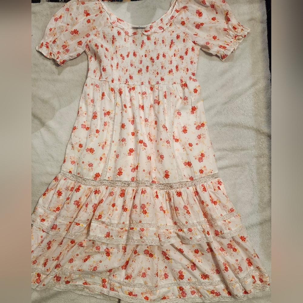 Womens NWOT Sz XL LoveShackFancy Cosette 2 Tiered lace detail Floral Maxi Dress